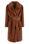 Herno Fondant Brown Faux Fur Coat With Removable Waist Belt In Brown