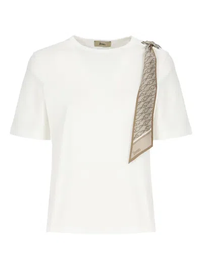 Herno Foulard-detail Cotton T-shirt In Yellow