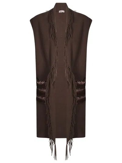 Herno Fringe-accented Wool Gilet With Nylon Pockets In Brown