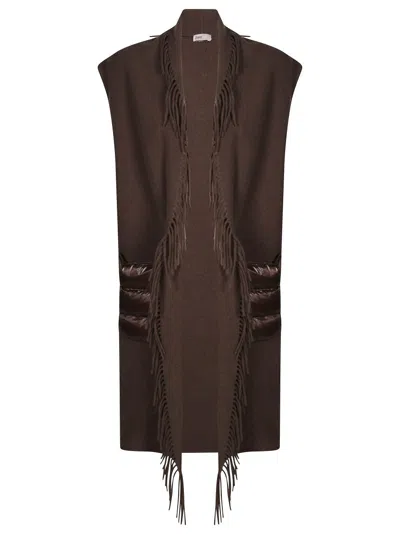 HERNO FRINGE-ACCENTED WOOL GILET WITH NYLON POCKETS