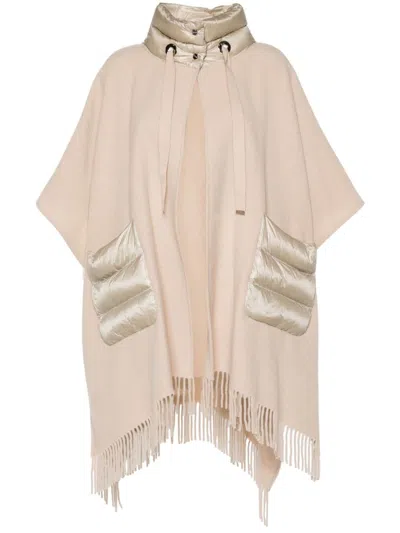 Herno Fringed Cape In Beige