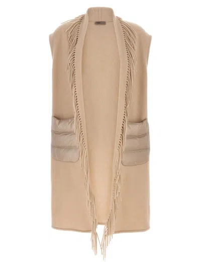 Herno Fringed Gilet In Beige