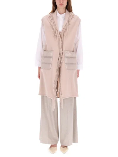 Herno Fringed Neutral Tone Vest With Quilted Patch Pockets