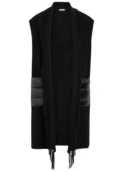 Herno Fringed Panelled Wool-blend Gilet In Black