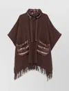 Herno Fringed Poncho With High Neck And Hood In Brown