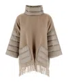 Herno Women's Wool Poncho With Down Details In Nude