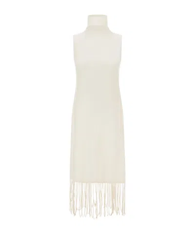 Herno Fringed Sleeveless Knitted Dress In White