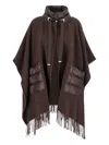 Herno Brown Cape With Drawstring Collar And Fringed Hem In Tech Fabric Woman In Brown