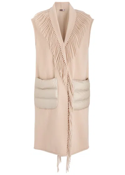 Herno Fringed Wool-blend Gilet In Beige