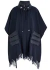 Herno Two-tone Fringe Hem Poncho Drawstring In Navy