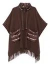Herno Brown Cape With Drawstring Collar And Fringed Hem In Tech Fabric Woman