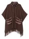 Herno Brown Cape With Drawstring Collar And Fringed Hem In Tech Fabric Woman In Brown