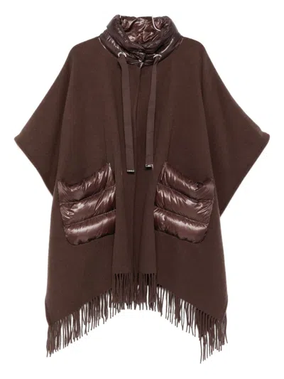 Herno Fringed Wool Poncho In Brown