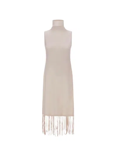 Herno Fringe-trimmed Midi Dress In Weiss