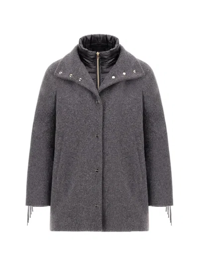 Herno Ultraleichter Mantel Mit Fransen In Gray