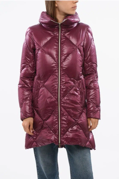 Herno Front Zipped Quilted Down Jacket In Purple