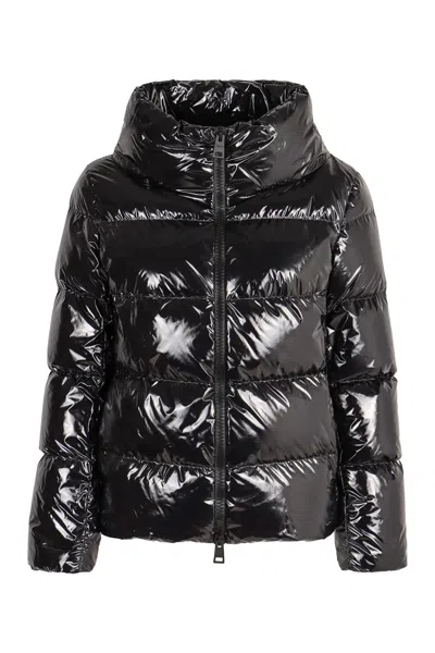 Herno Glossy Hooded Down Coat With Quilted Design In Black