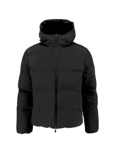 Herno High-collar Hooded Down Jacket With Logo Detail In Multi