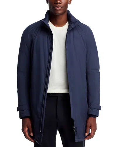 Herno Functional Wardrobe Waterproof Down Overcoat With Hidden Hood In Blue