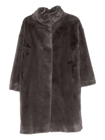 Herno Funnel-neck Coat In Brown