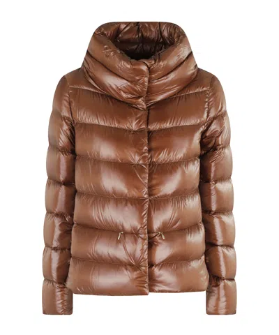 Herno Funnel Neck Quilted Padded Jacket In Brown