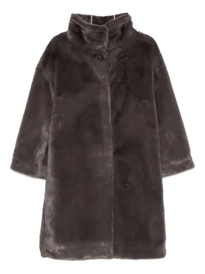 Herno Funnel-neck Three-quarter Sleeve Coat In Gray