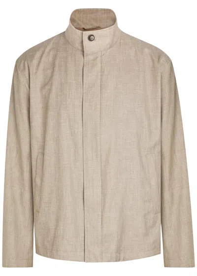 Herno Funnel-neck Linen And Wool-blend Jacket In Ecru