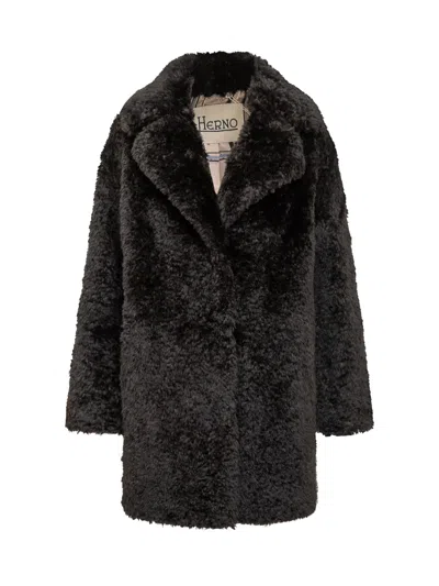 Herno Fur Coat In Nero