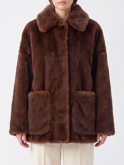 Herno Fur Coat Woman Color Dark In Brown