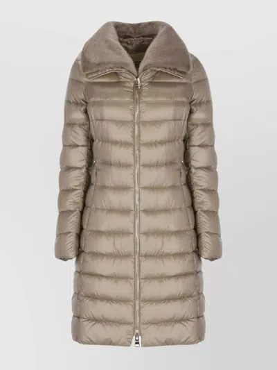 Herno Fur Collar Quilted Down Jacket In Brown