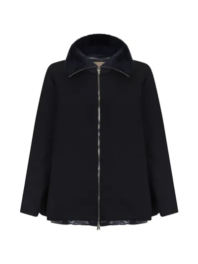 Herno Fur Collar Zip Coat In Black