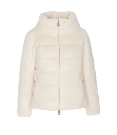 Herno Fur Effect Cape Down Jacket In Neutral