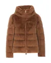 Herno Down Cape Style Jacket With Fur Effect In Brown