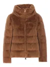 Herno Down Cape Style Jacket With Fur Effect In Marrón
