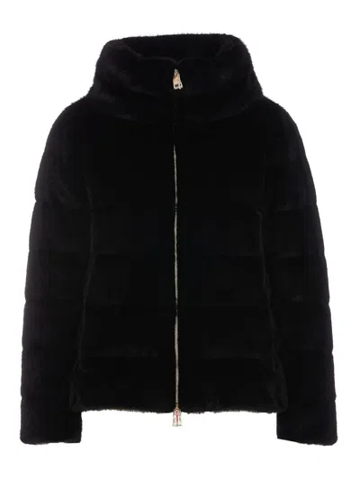 Herno Fur Effect Cape Jacket In Black