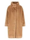 Herno Faux Fur Short Coat With High Collar In Neutral