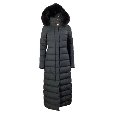 Herno Fur Trim Quilted Midi Down Coat In Black Polyester