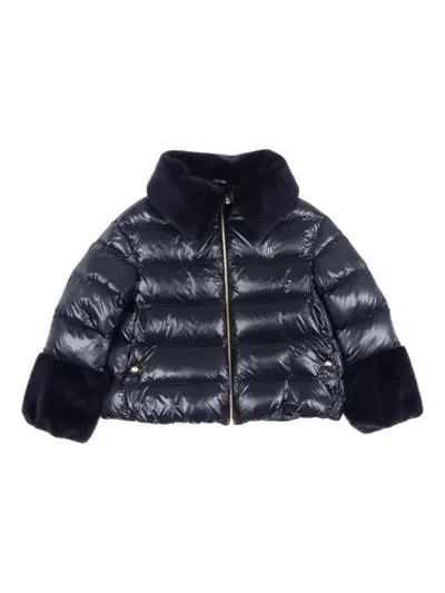 Herno Kids' Fur-trimmed Puffer Jacket In Blue