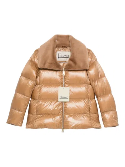 Herno Fur-trimmed Puffer Jacket In Brown