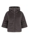 Herno Cape In Satin And Lady Alternative Fur In Brown