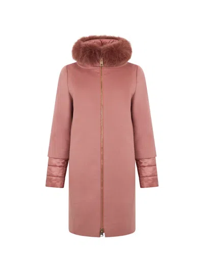 Herno Fur-trim Hooded Coat In Pink