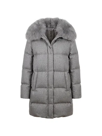 Herno Fur-trim Quilted Jacket In Gray
