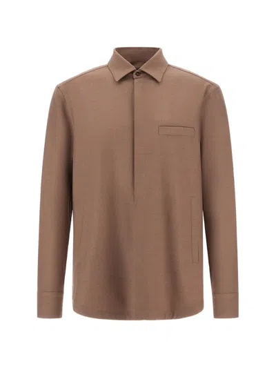 Herno Gabardine-texture Shirt In Brown