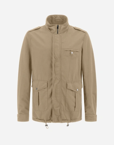 Herno Garment-dyed Linen And Cotton Field Jacket In Camel