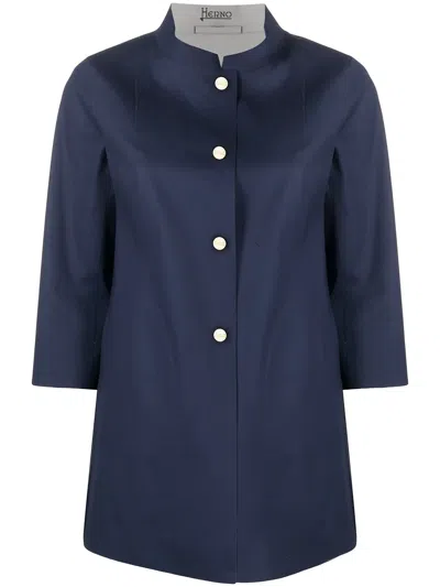 Herno Gc0262d000 294 Mandarin Collar Coat In Blue