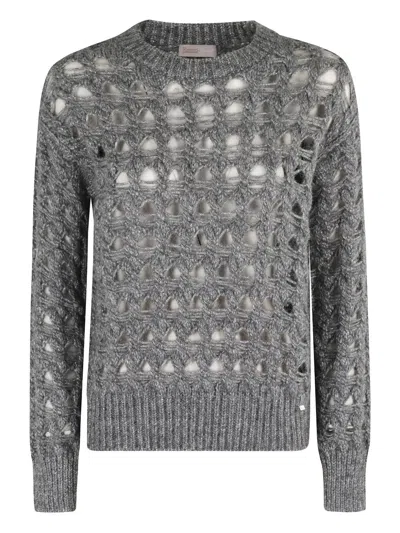 HERNO GEOMETRIC-CUTOUT CREW-NECK SWEATER
