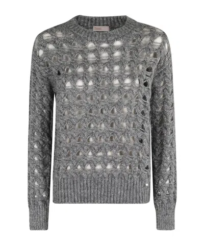 HERNO GEOMETRIC-CUTOUT CREW-NECK SWEATER