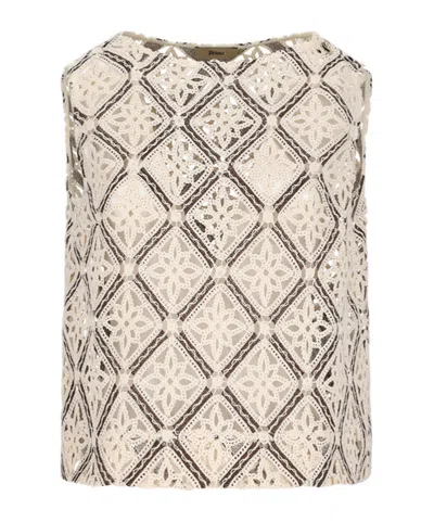 Herno Geometric Lace Sleeveless Top In Neutral
