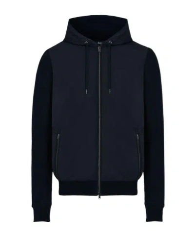 Herno Contrast-panel Piqué Jacket In Black