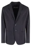 Herno Seersucker Technical Stretch Jacket With Classic Notched Collar In Blu